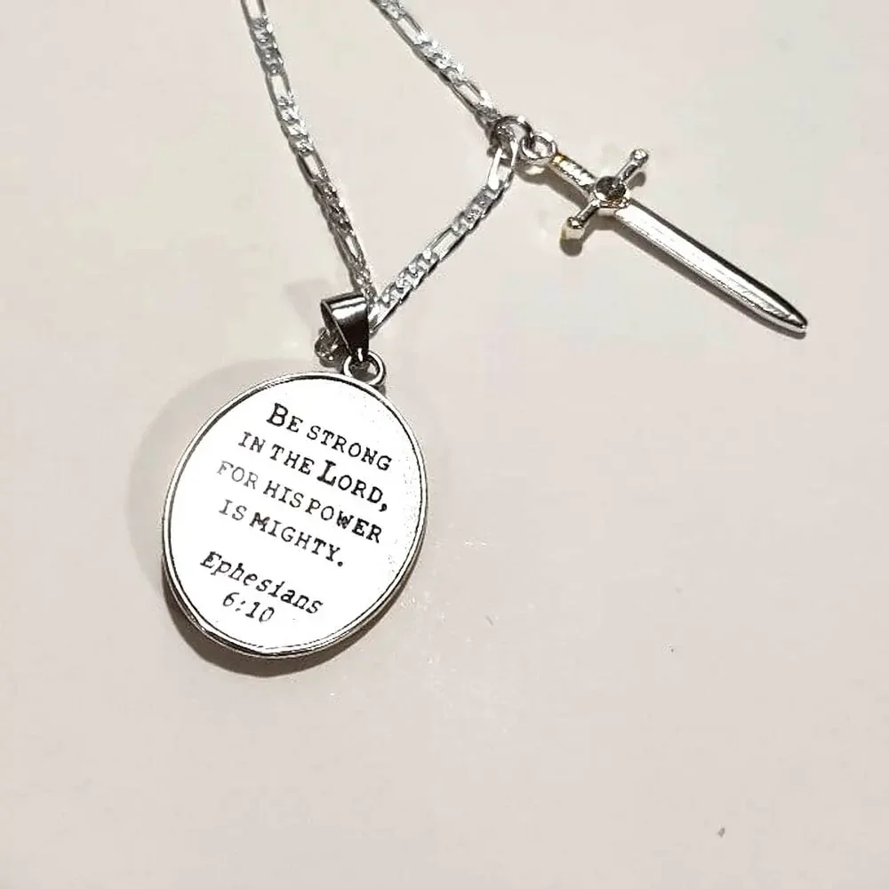 925 Silver St. Michael Necklace Gemstone Sword Figaro Bible Verse Angel Gift NEW